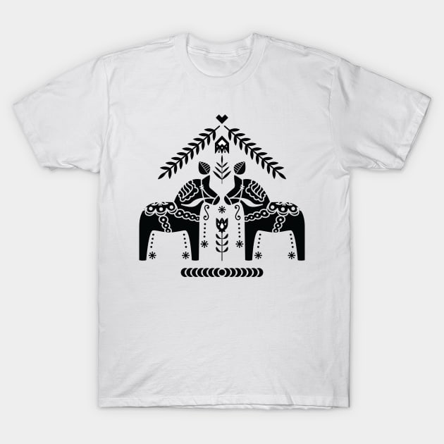 Swedish Dala Horse T-Shirt by Raluca Mateescu